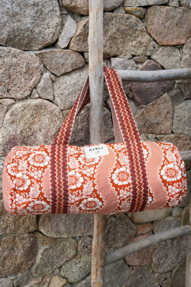 Sac Polochon dim toile de jouy fleuri terracota – Image 2