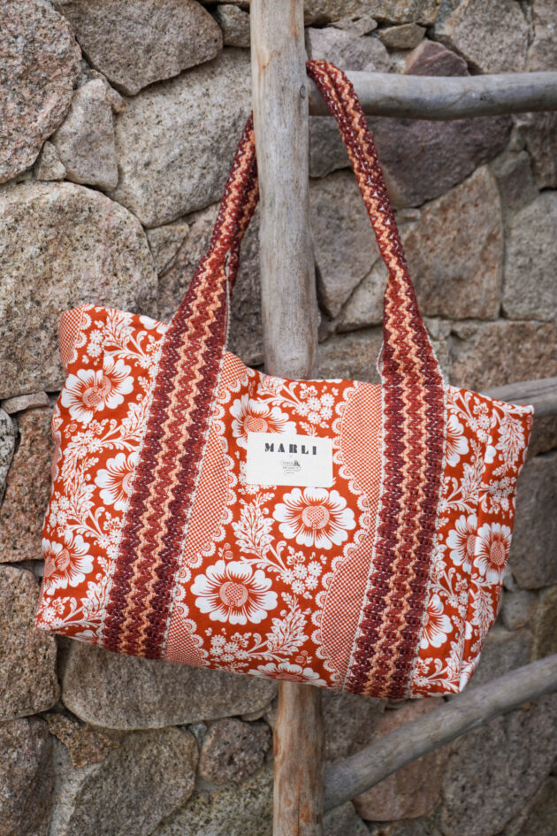Cabas Carré alice Toile de Jouy fleuri terracota – Image 4