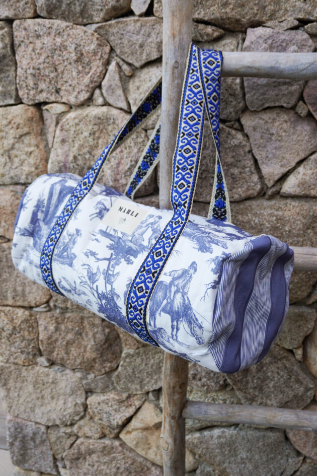 Sac Polochon dim toile de jouy bleu gris – Image 2