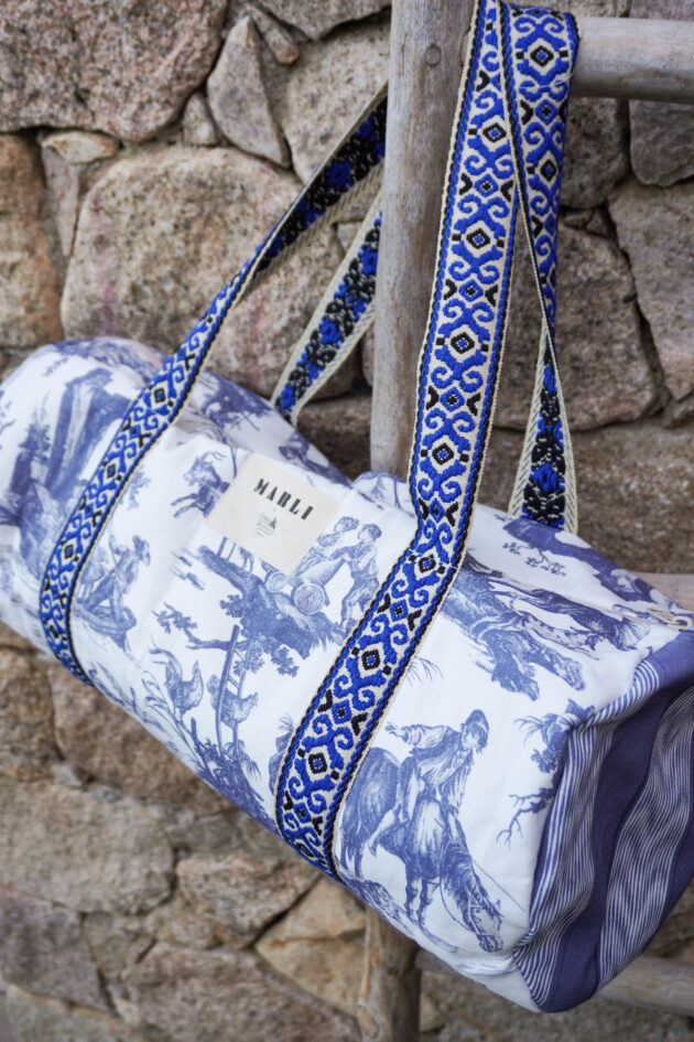 Sac Polochon dim toile de jouy bleu gris – Image 5