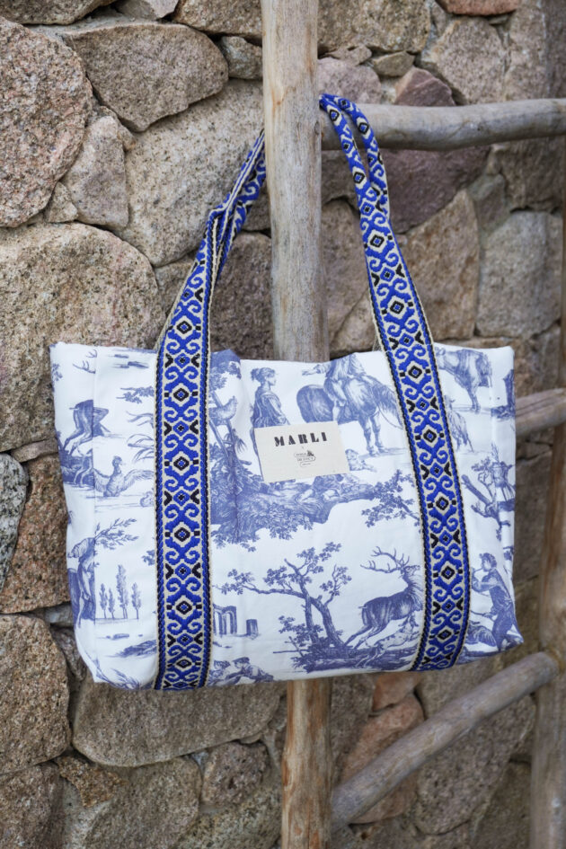 Précommande Cabas Carré Alice Toile de Jouy bleu gris – Image 2