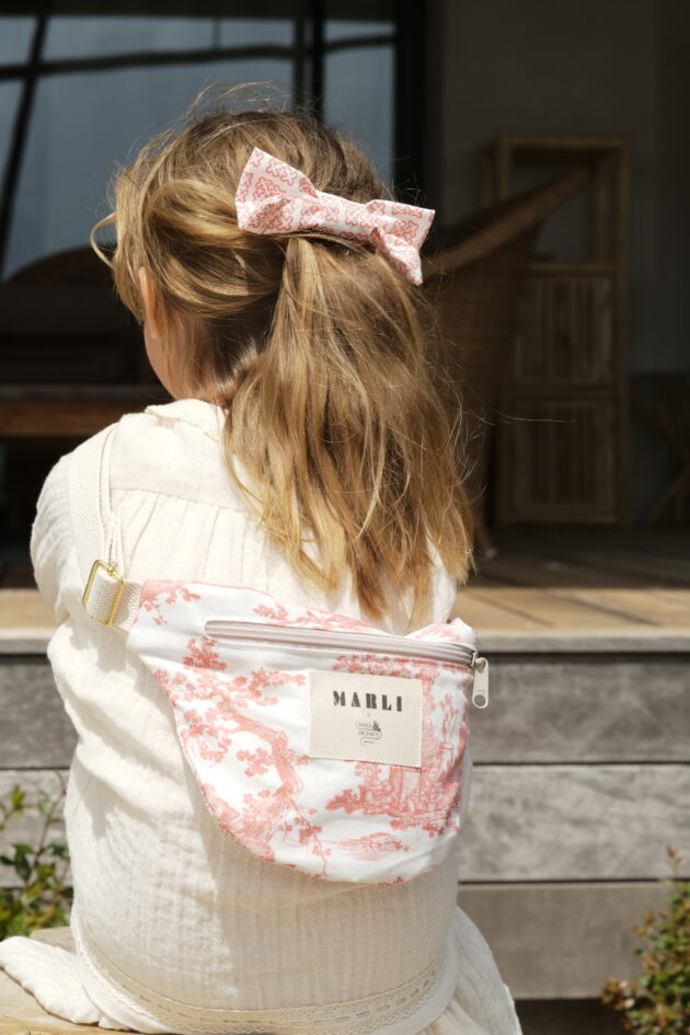Sac banane mini Emilie - Toile de jouy Rose corail