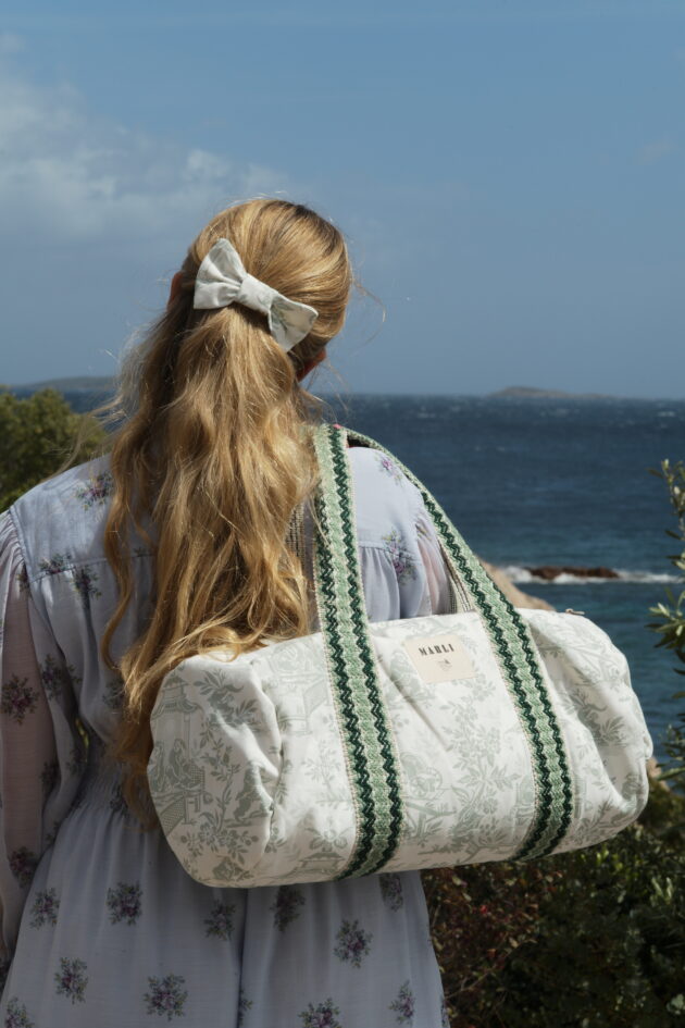 Précommande Sac Polochon dim toile de jouy vert d'eau