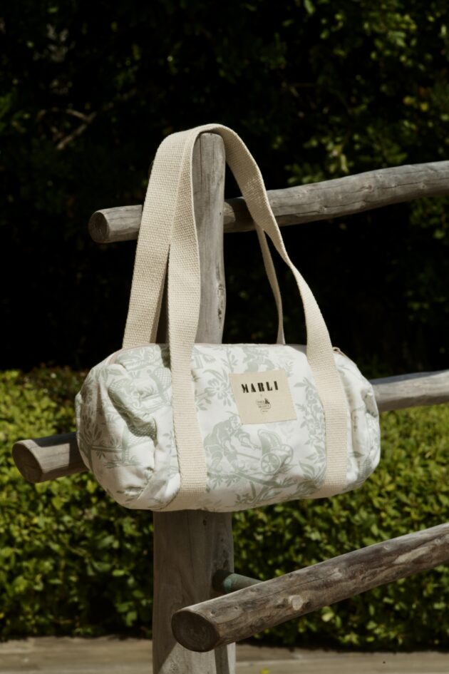 Sac Polochon mini Dima Toile de Jouy vert d'eau