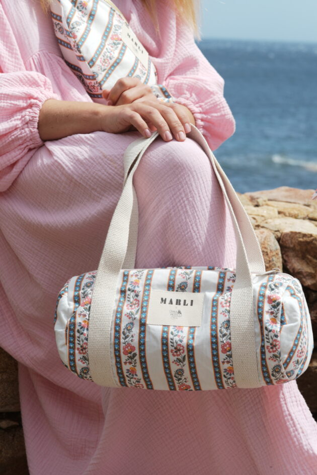 Sac polochon mini dima toile de jouy fleuri pastel