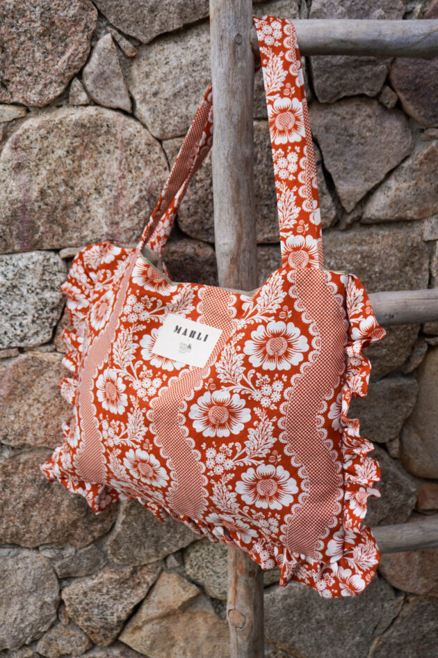 Cabas froufrou Olga Toile de Jouy fleuri terracota – Image 2