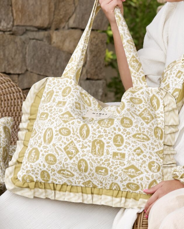 Cabas froufrou Olga Toile de Jouy bronze