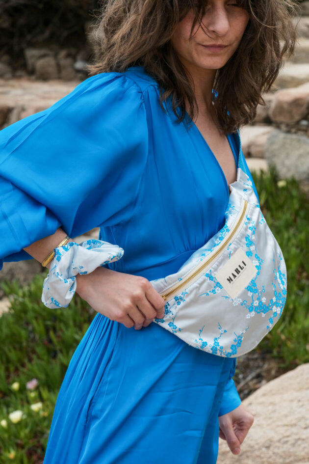 Chouchou Malou fleuri turquoise et blanc – Image 2