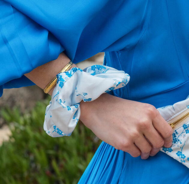 Chouchou Malou fleuri turquoise et blanc