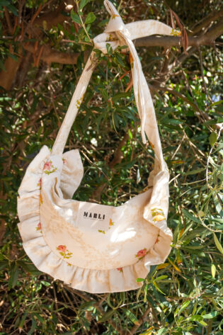 Sac banane froufrou paloma fleur baroque écru et orange