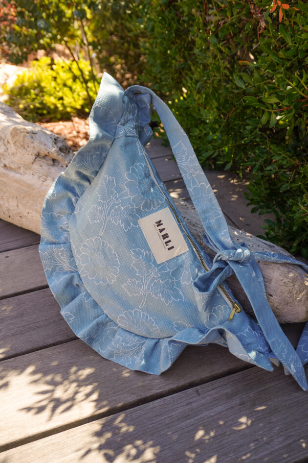 Sac banane froufrou paloma grosse fleur azur