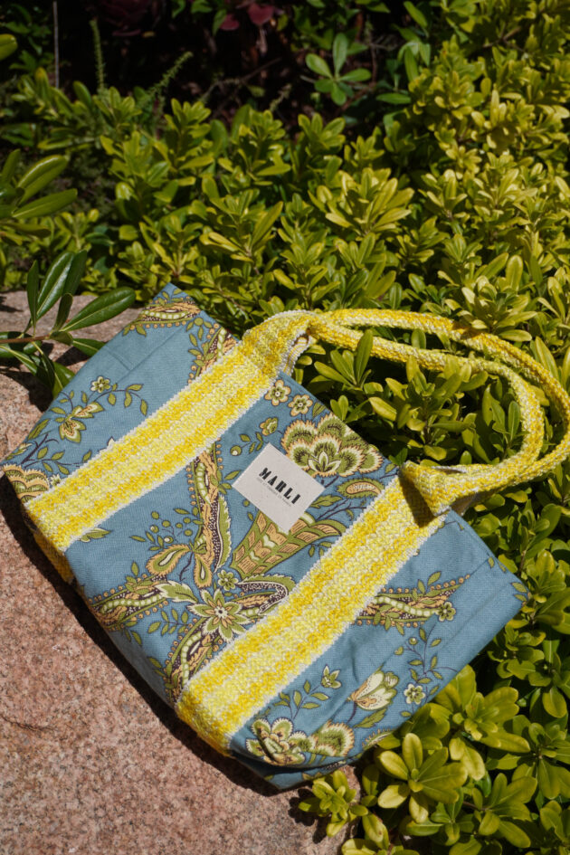 Cabas carré vert d'eau et jaune citron – Image 3