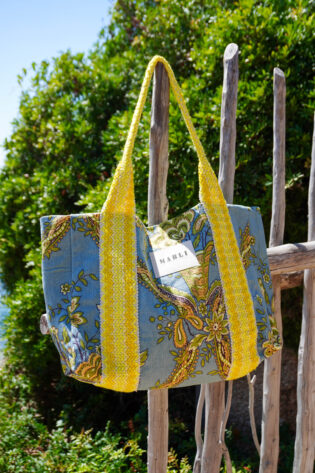 Cabas carré vert d'eau et jaune citron