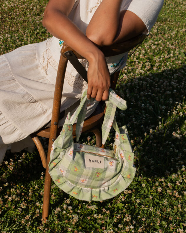 Sac banane froufrou paloma carreau fleuri vert et orange – Image 3