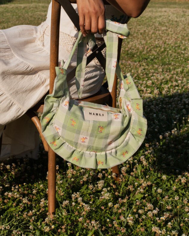 Sac banane froufrou paloma carreau fleuri vert et orange