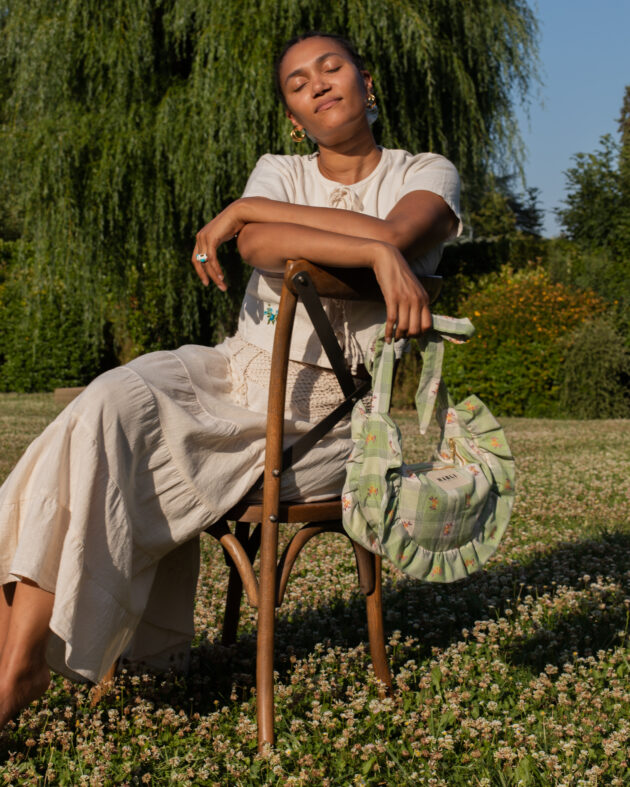 Sac banane froufrou paloma carreau fleuri vert et orange – Image 2