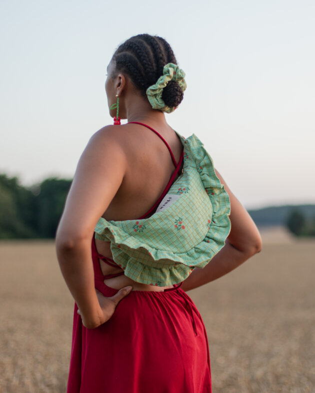 Sac banane froufrou paloma carreau fleuri vert et rouge