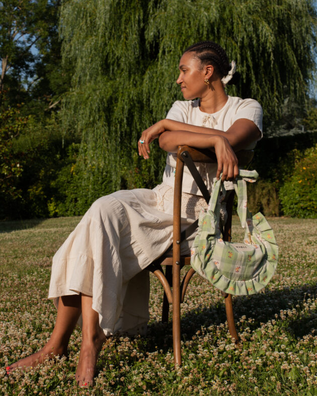 Sac banane froufrou paloma carreau fleuri vert et orange – Image 4
