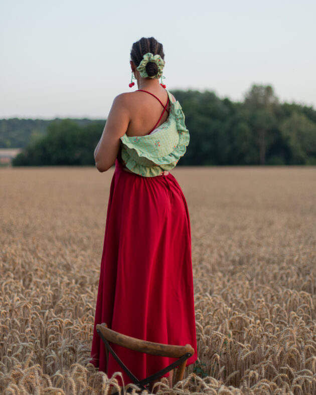 Sac banane froufrou paloma carreau fleuri vert et rouge – Image 4