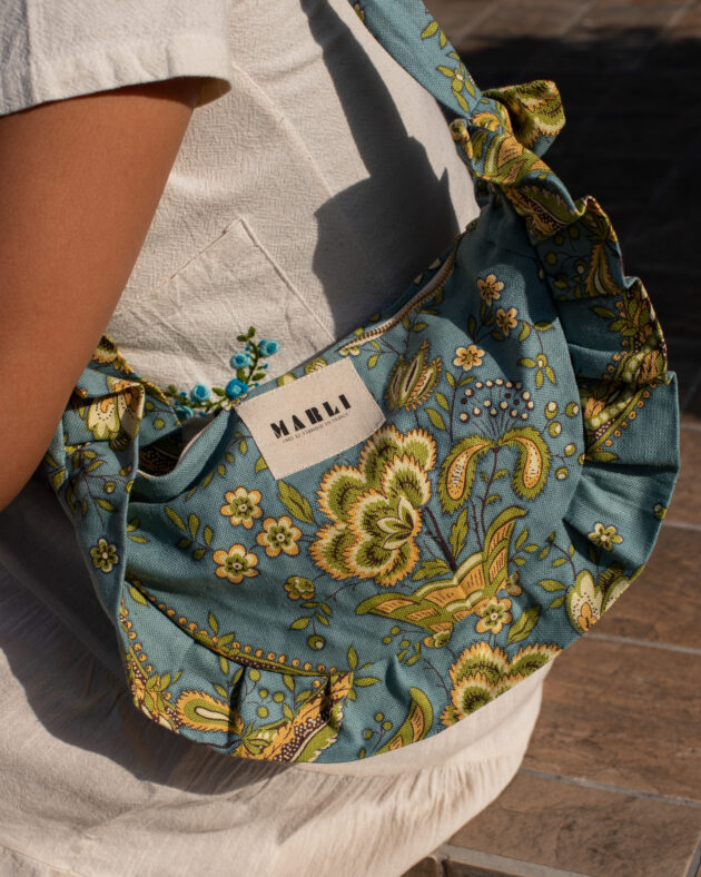 Sac banane froufrou paloma fleuri vert d'eau et jaune