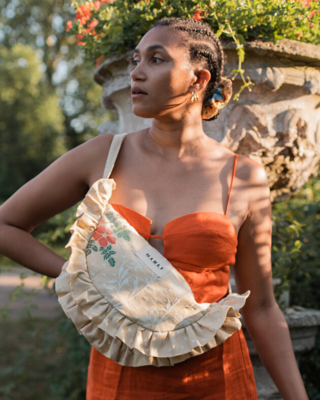Sac banane froufrou paloma Fleuri orange et beige – Image 3