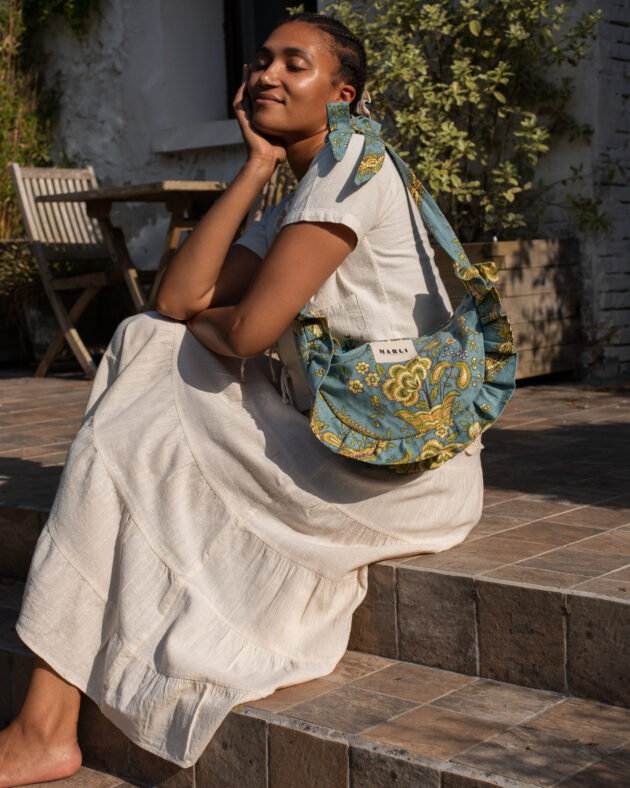 Sac banane froufrou paloma fleuri vert d'eau et jaune – Image 3