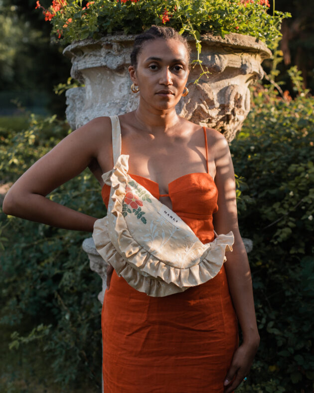 Sac banane froufrou paloma Fleuri orange et beige – Image 4