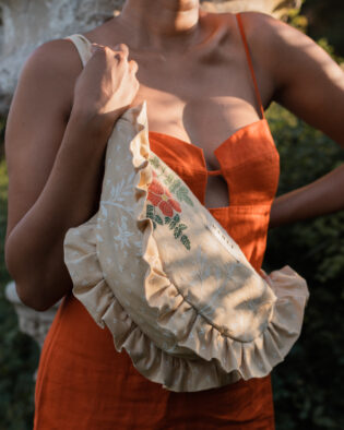 Sac banane froufrou paloma Fleuri orange et beige