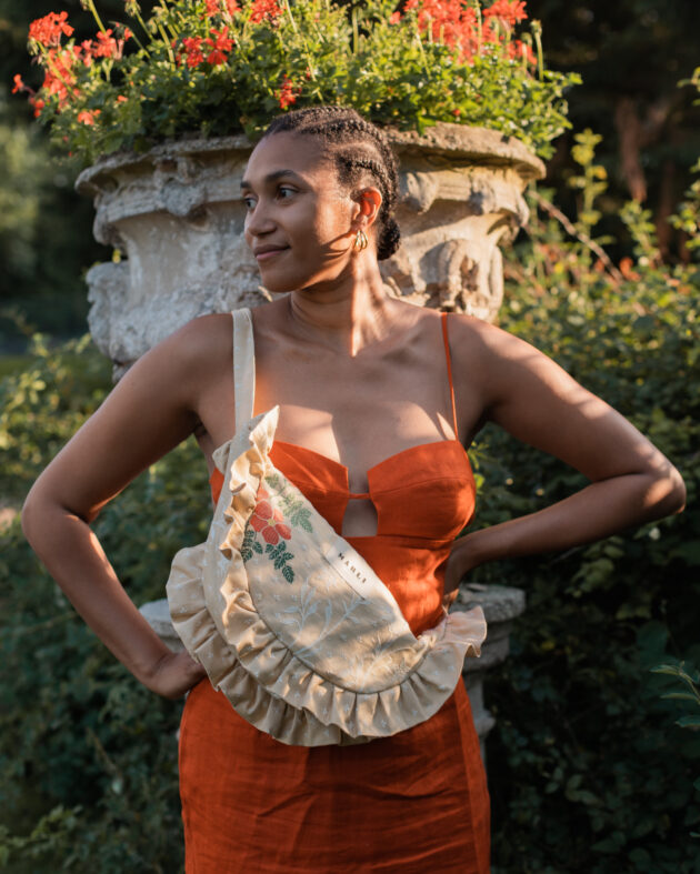 Sac banane froufrou paloma Fleuri orange et beige – Image 2