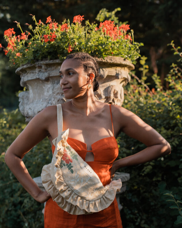 Sac banane froufrou paloma Fleuri orange et beige – Image 5
