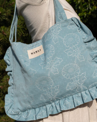 Cabas froufrou Emma carreau grosse fleur bleu azur