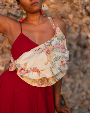 Sac banane froufrou paloma Fleuri rose et écru