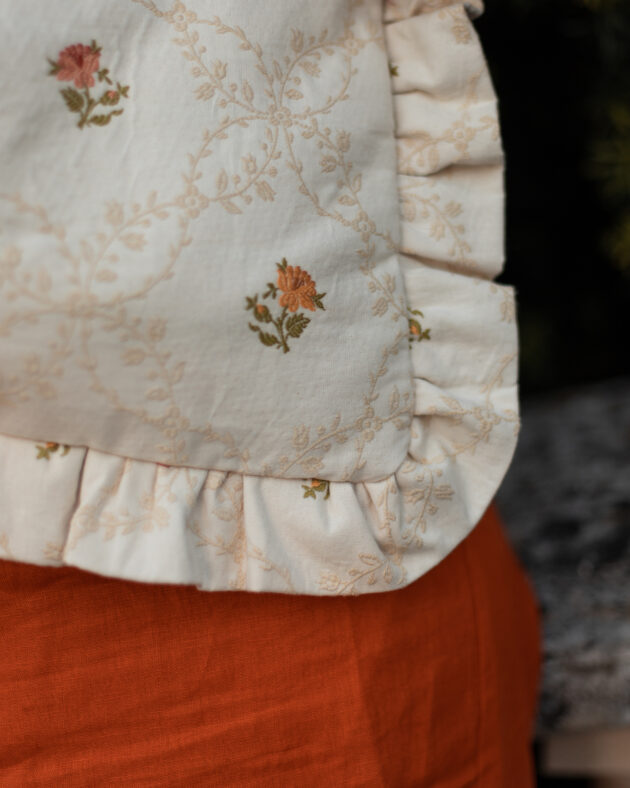 Cabas froufrou Emma carreau petite fleur baroque écru et orange – Image 5