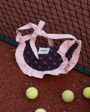 Sac banane froufrou paloma bicolore Fleuri bordeaux et rose et froufrou rose pale