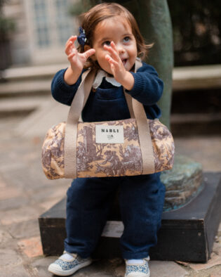 Sac Polochon mini Dima Toile de Jouy beige et marron