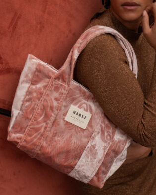 Cabas Carré Diane - Velours rose pâle