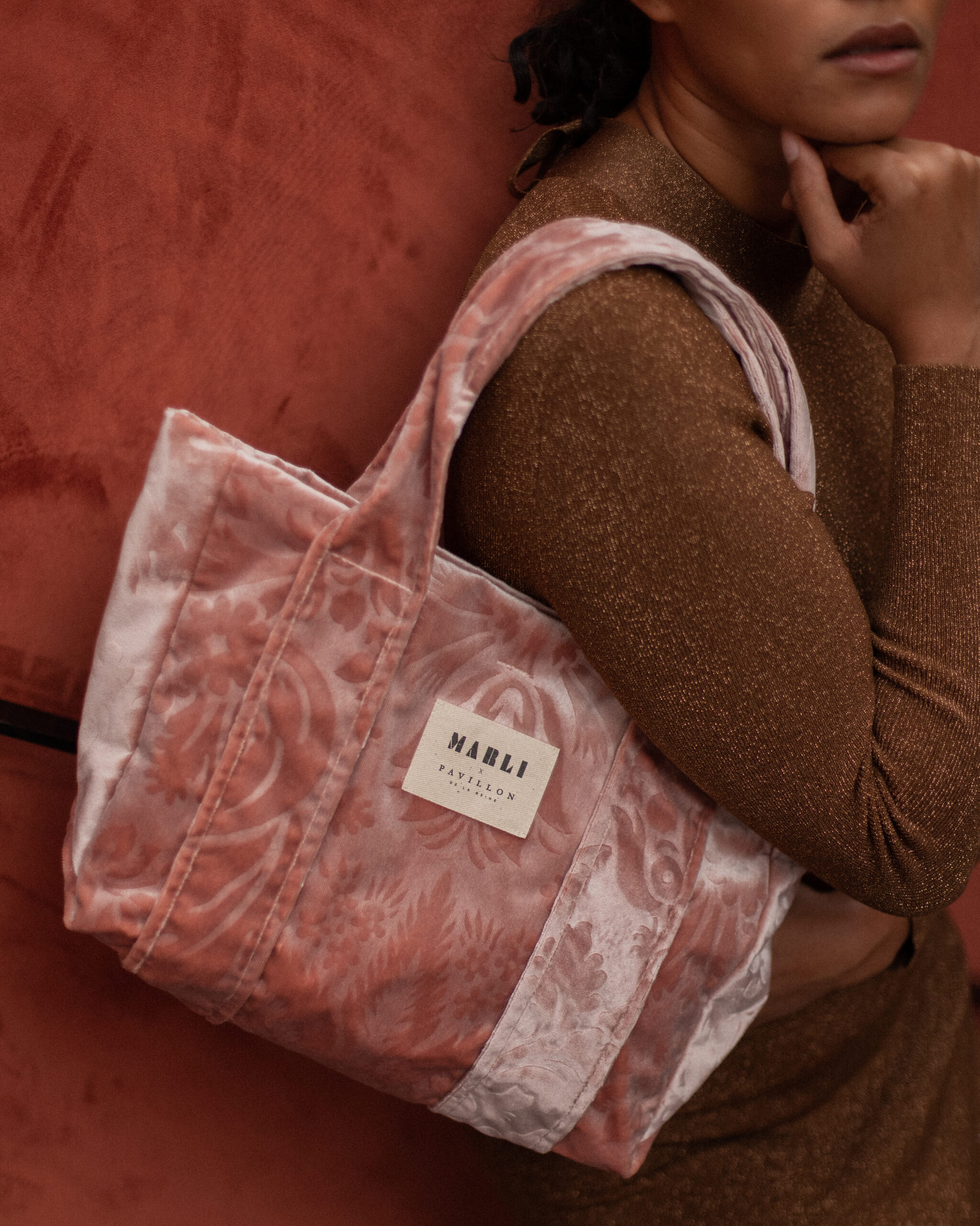 Cabas Carré Diane - Velours rose pâle – Image 4