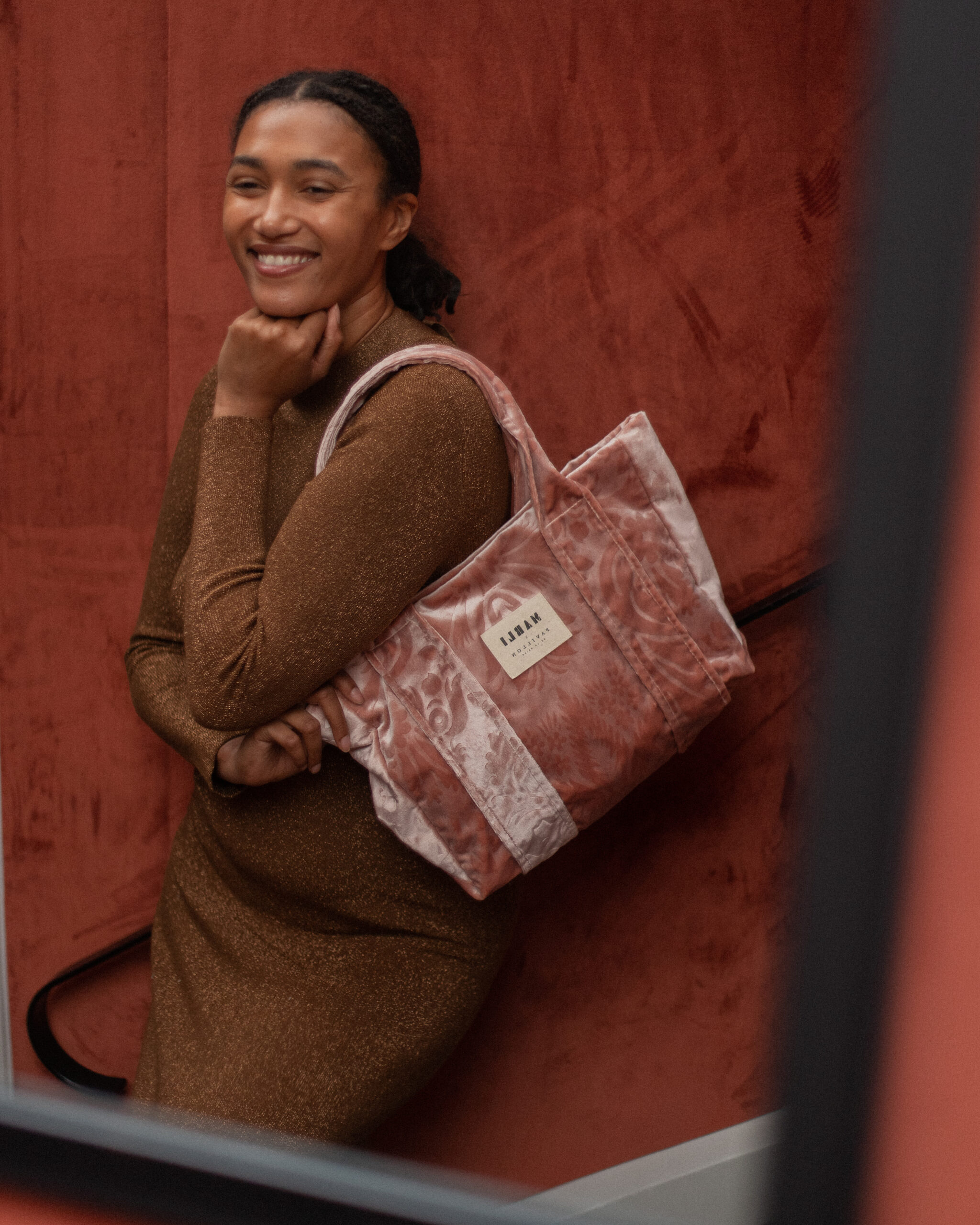 Cabas Carré Diane - Velours rose pâle – Image 2