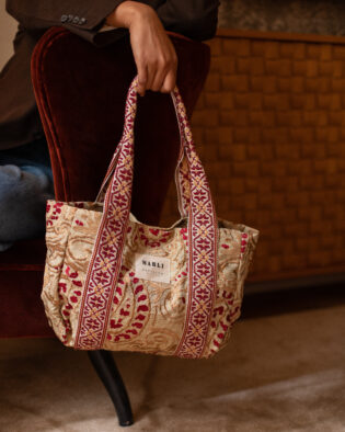 Cabas Carré Diane - Motif baroque beige et bordeaux