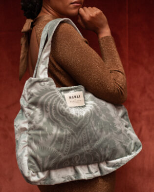 Cabas froufrou Talia - Velours bleu gris