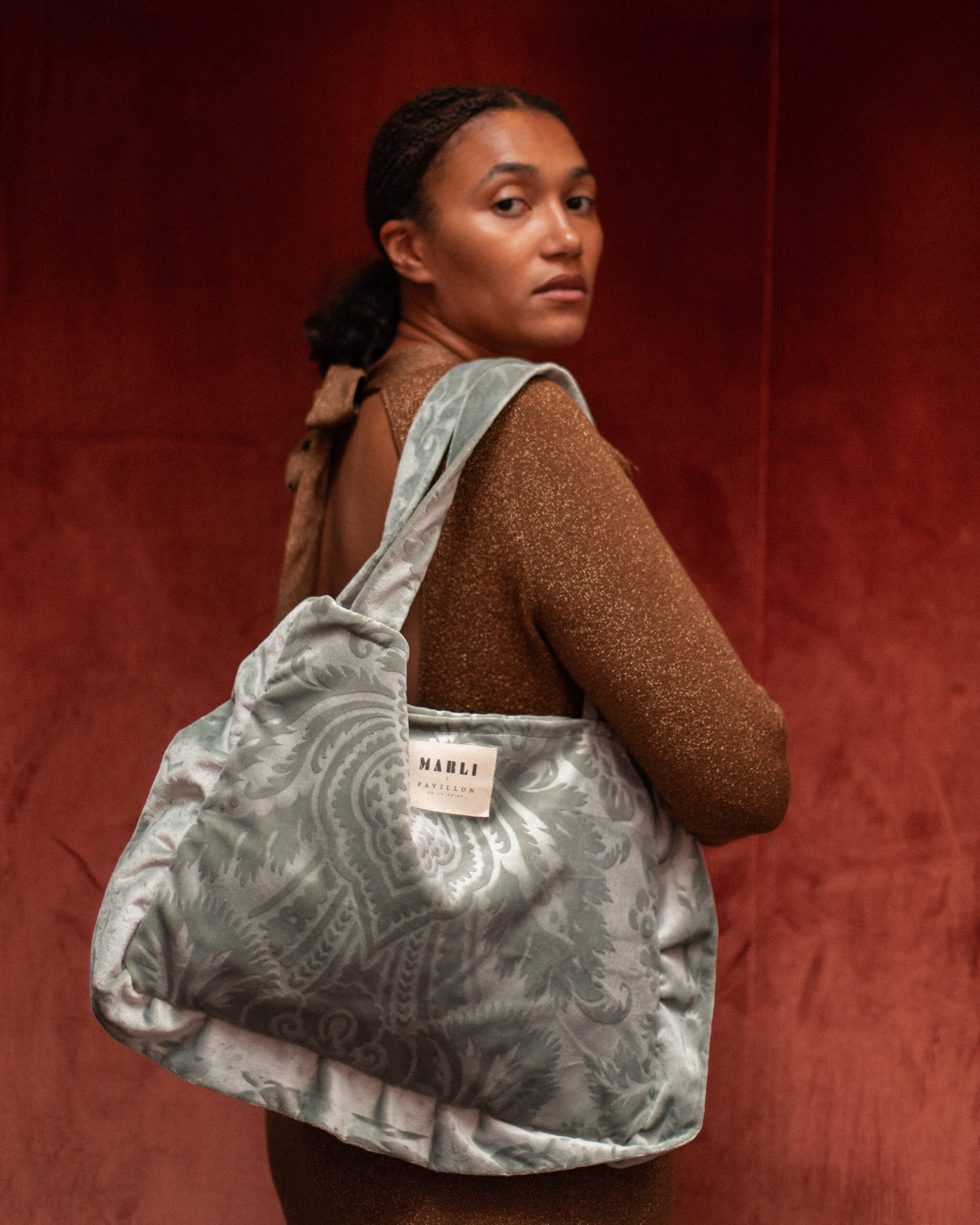 Cabas froufrou Talia - Velours bleu gris – Image 2