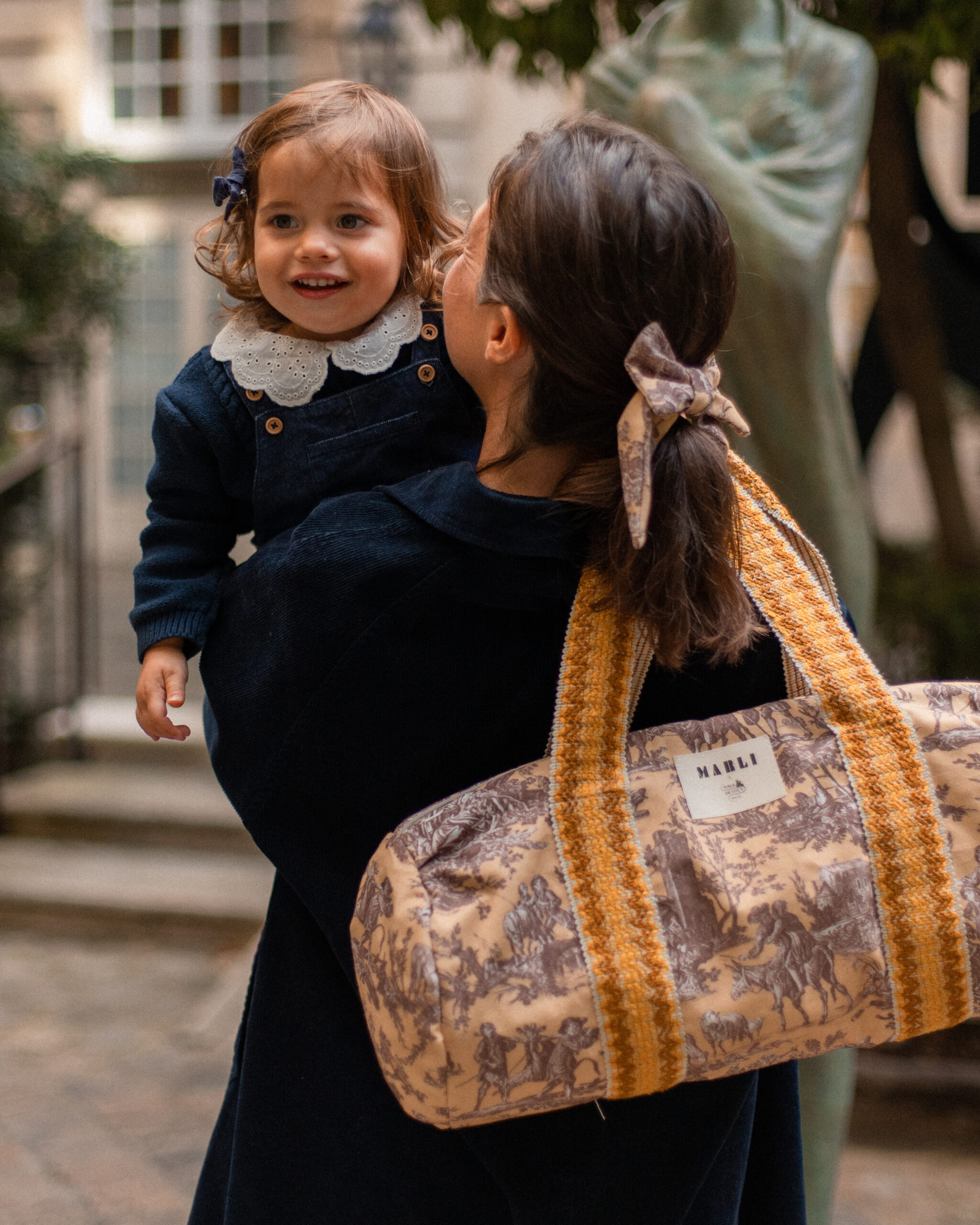 Sac Polochon dim toile de jouy beige et marron – Image 2