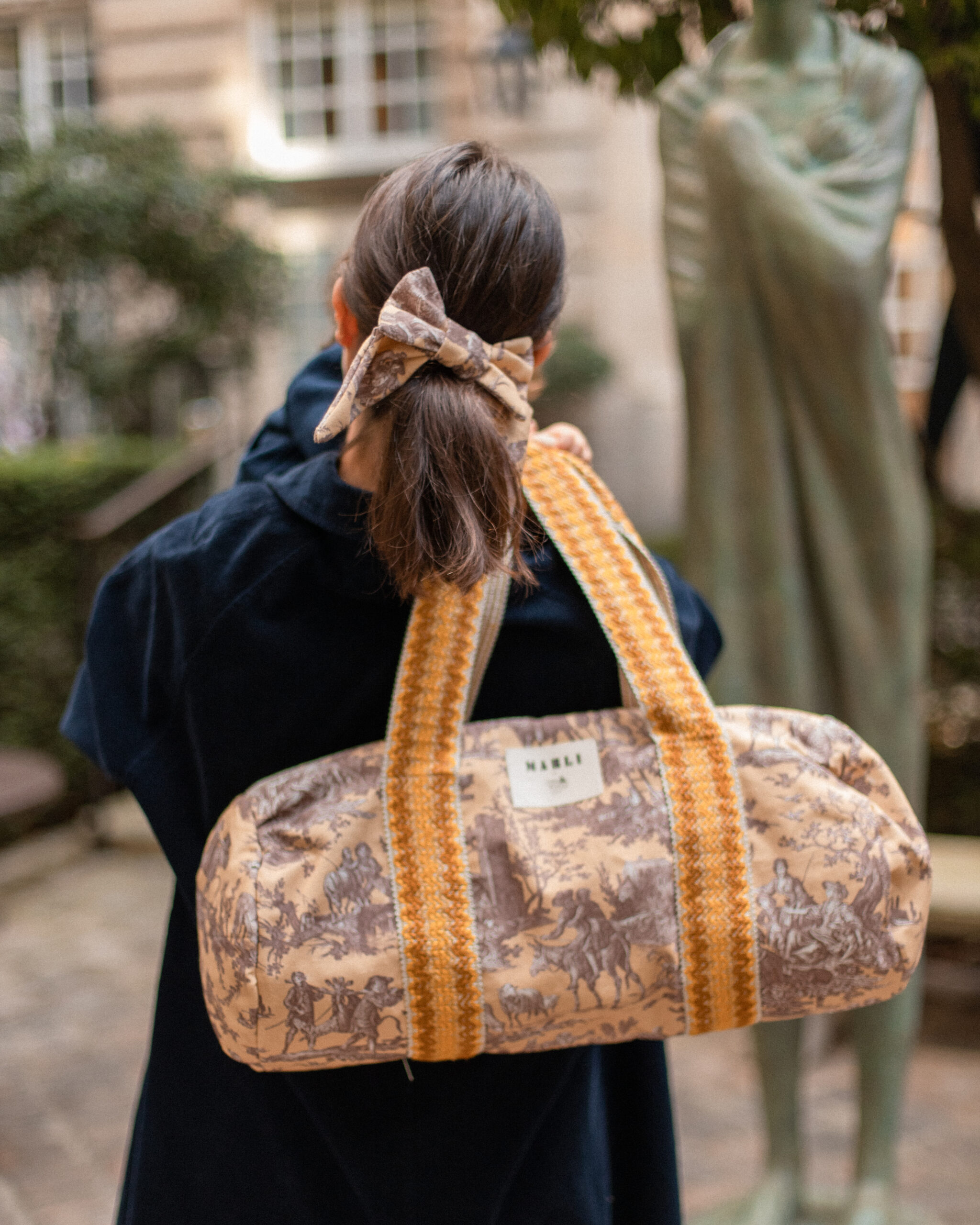Sac Polochon dim toile de jouy beige et marron