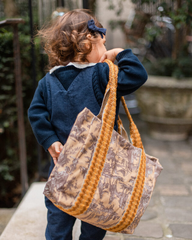 Cabas Carré alice Toile de Jouy beige et marron – Image 3