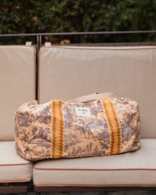 Sac polochon maxi dimitri toile de jouy beige et marron