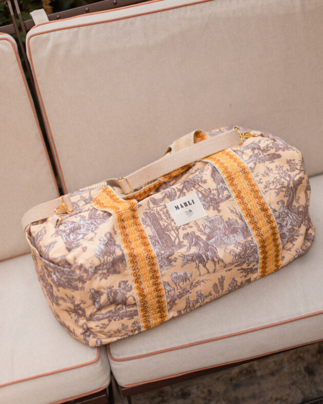 Sac polochon maxi dimitri toile de jouy beige et marron – Image 2