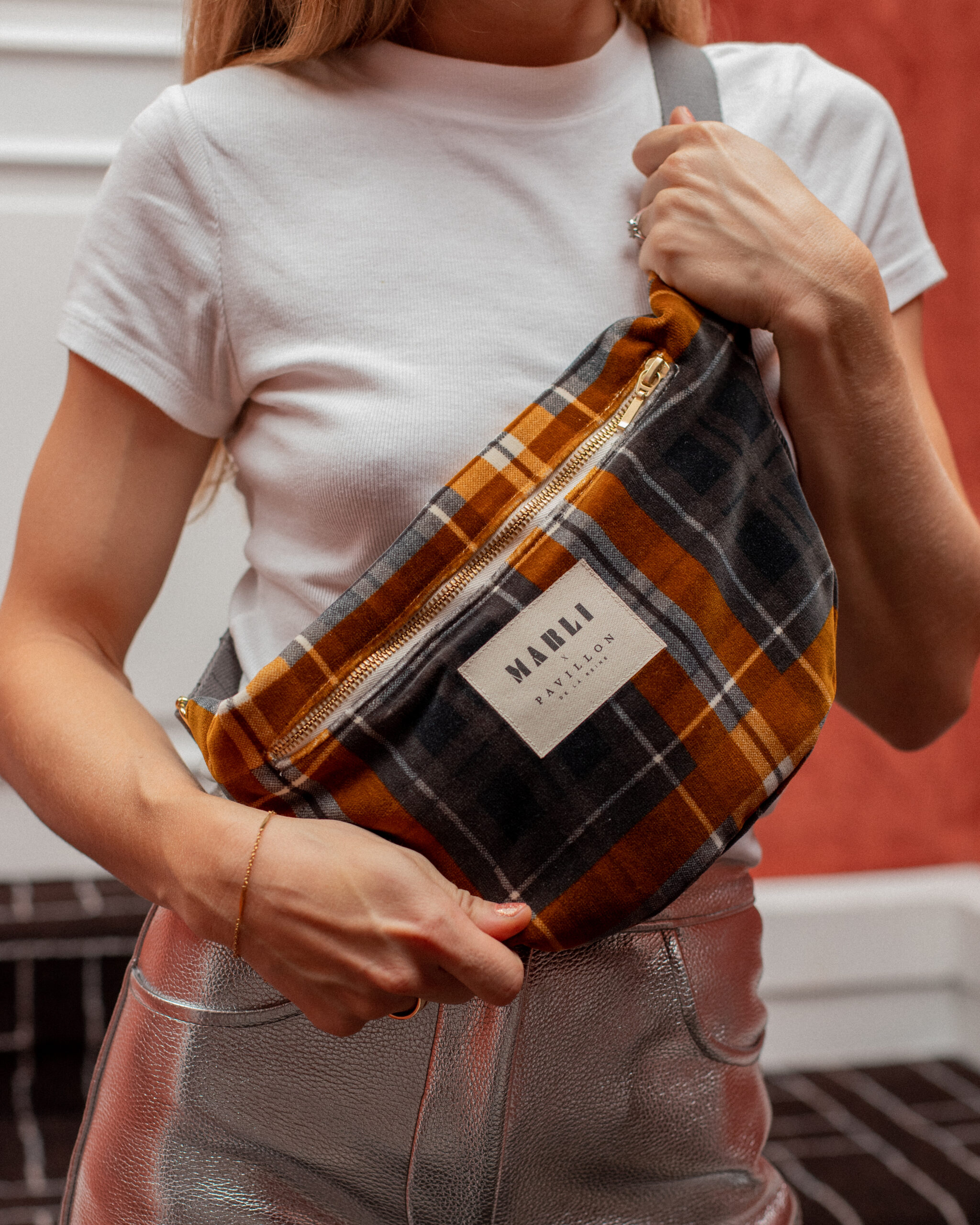 Sac banane Anne - Tartan gris et ocre