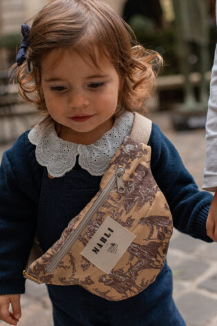 Sac banane mini Emilie - Toile de jouy beige et marron