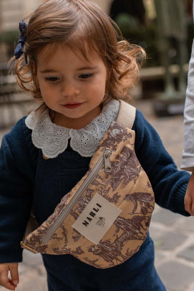 Sac banane mini Emilie - Toile de jouy beige et marron