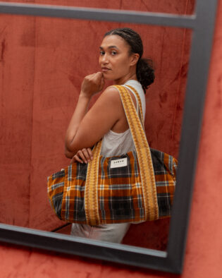 Sac polochon maxi charles Tartan gris et ocre
